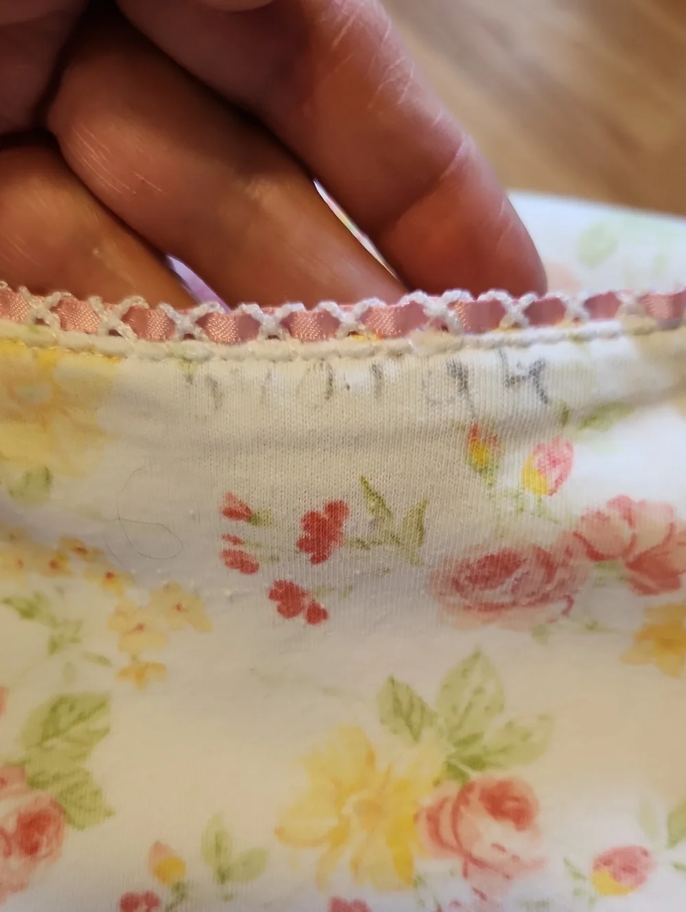 Pink Yellow Floral Nightgown Lace Ribbon Trim Vintage Soft Cottagecore Granny - Picture 9 of 13